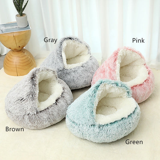 2 In 1Pet Dog Cat Bed Round Plush Cat Warm Bed