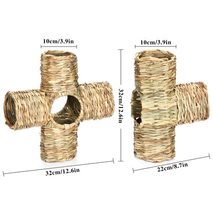 Rabbit Grass House Bunny Tunnel Tube Nest Straw Woven Chew Toys for Hamster