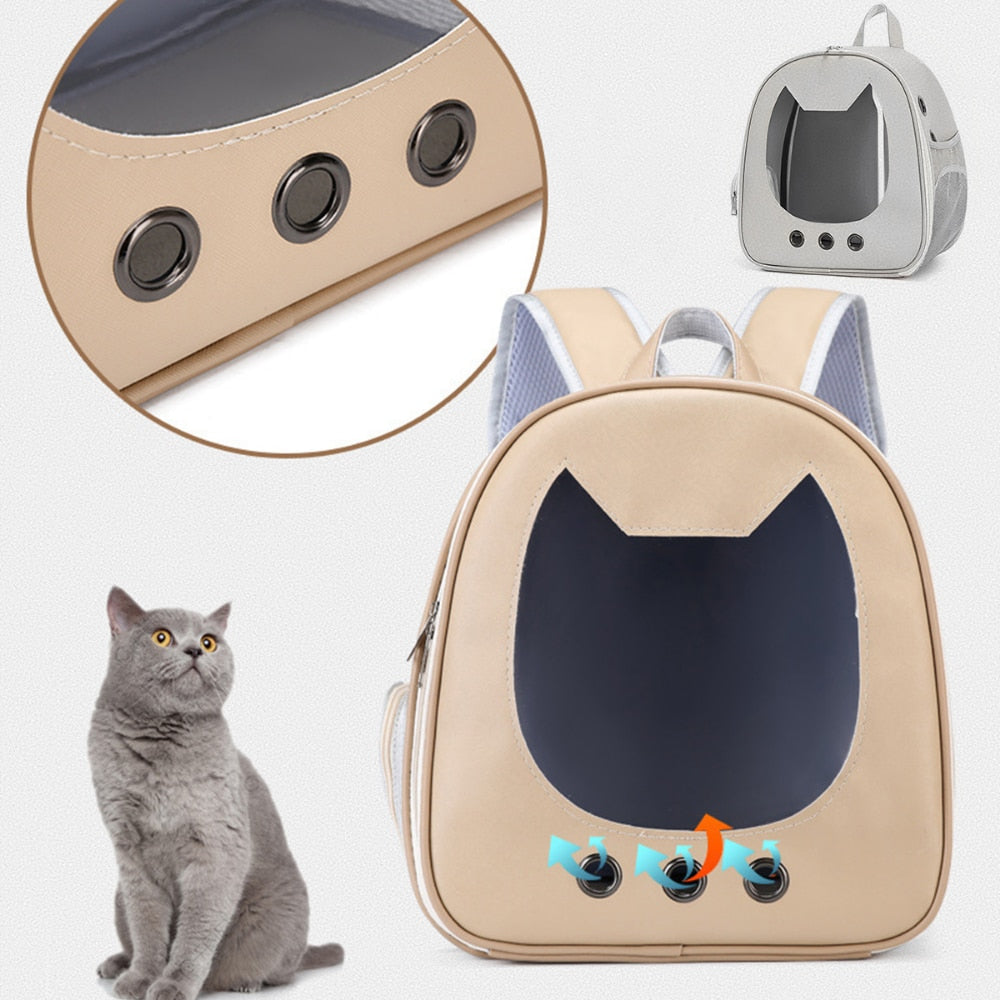 Cat Carrier Bag PU Portable Travel Outdoor Backpack