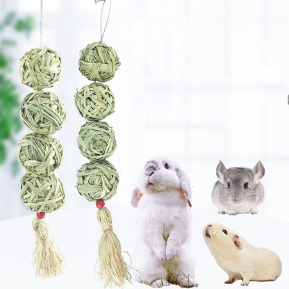 Pet Lapin Toy Natural Straw Ball Hanging String