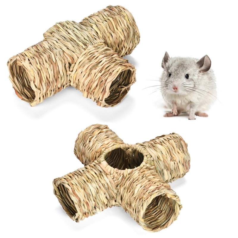 Rabbit Grass House Bunny Tunnel Tube Nest Straw Woven Chew Toys for Hamster