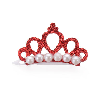 Pet Small Dogs Cat Faux Pearl Crown Shape Bows Hair Clips