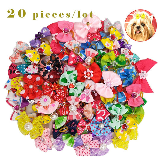 20 pieces/lot Cute Pet Dog Bows Ball Hair Accessories