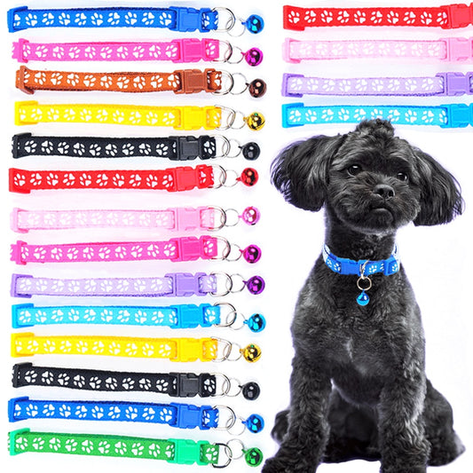 Colorful Pet Pattern Small Dog  Collar with Bell Adjustable