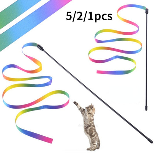 5/1Pcs Cute Cat Interactive Toys Colorful Rod Teaser