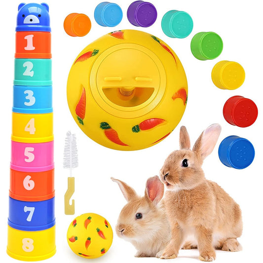Rabbit Interactive Toy Stacking Cups Bunny Toy Small Rabbit Hiding Food Toy Hamster Foraging Ball for Small Pet Supplies