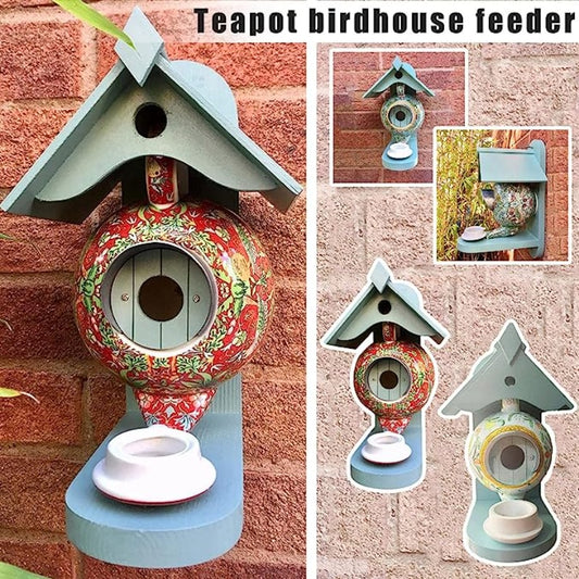Outdoor Garden Teapot Birdhouse Feeder