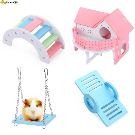 Hamster Toys Wooden Rainbow Bridge Seesaw Swing Toys