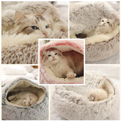 Winter Long Plush Pet Cat Bed Round Cat Cushion
