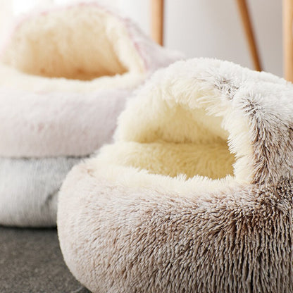 Winter Long Plush Pet Cat Bed Round Cat Cushion