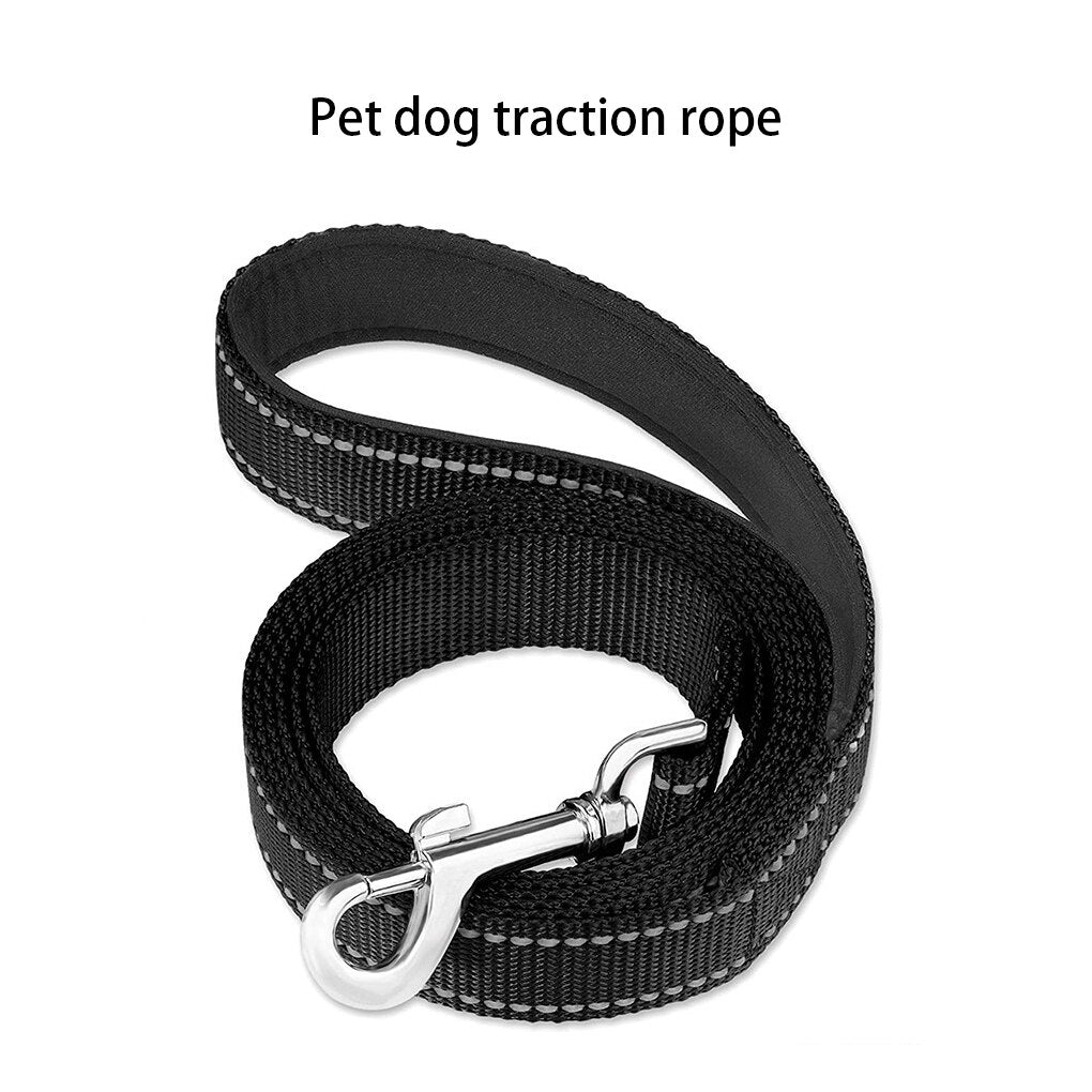 Reflective Dog Leash Collar with Double Handles Padded Safety Running Leashes Harness for Small Medium Large Dogs 4ft