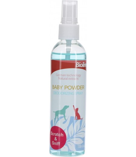 Bioline Baby Powder 118 ml,Deodorizing Pet Spray, Whiteblue