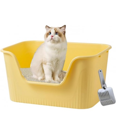 NeoStyle Large Cat Litter Box, 54.5 * 41 * 26.5cm Open Splash Proof High Side Litter Box, Better for Multi-Cat Households, Pet Safe Coating, Easier to Clean and More Sanitary (Yellow)