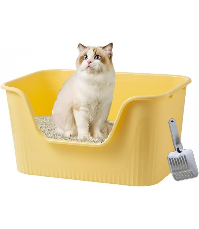 NeoStyle Large Cat Litter Box, 54.5 * 41 * 26.5cm Open Splash Proof High Side Litter Box, Better for Multi-Cat Households, Pet Safe Coating, Easier to Clean and More Sanitary (Yellow)