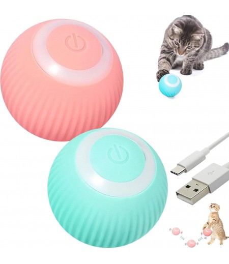 FEJYTOR 2pcs Interactive Cat Toy Ball 2.0 Smart Automatic Rolling Toy Cat Ball Moving Self Indoor Playing Play Pet's with LED Lights Cat Toy Balls (Pink & Blue)