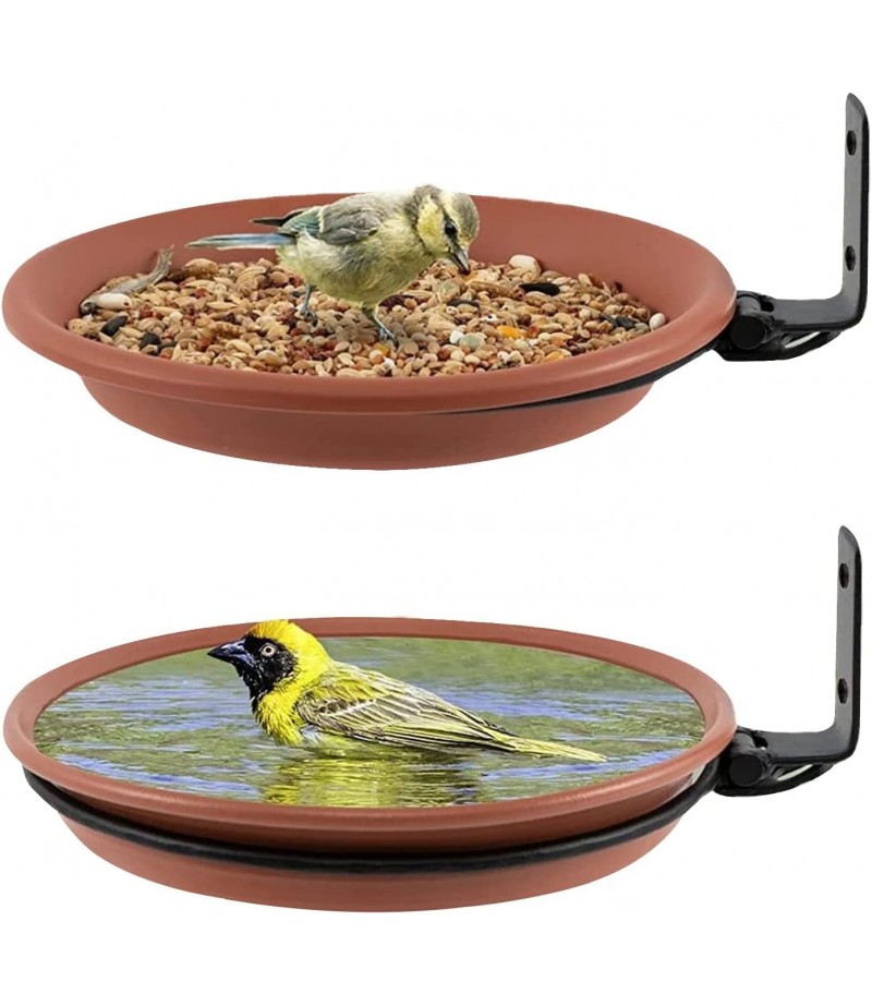 Wall Mounted Bird Feeder & Bath for Garden, Fence, Deck - Attracting Wild Birds - Water Feeder for Trees, Balcony, Outdoor Walls (2 Pack)