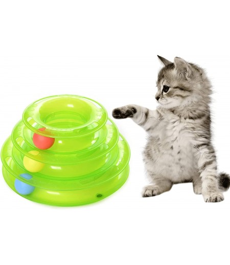  ikeoat Cat Toy Roller 3-Level Turntable Cat Toys Balls with Three Colorful Balls Interactive Kitty Fun Mental Physical Exercise Puzzle Kitten Toys