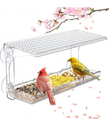 Jaffiust Window Bird Feeder for Outdoors, Clear Bird Feeders Window Mounted with Strong Suction Cups, Transparent Bird House Outside Wild Bird Watching for Garden, Yard