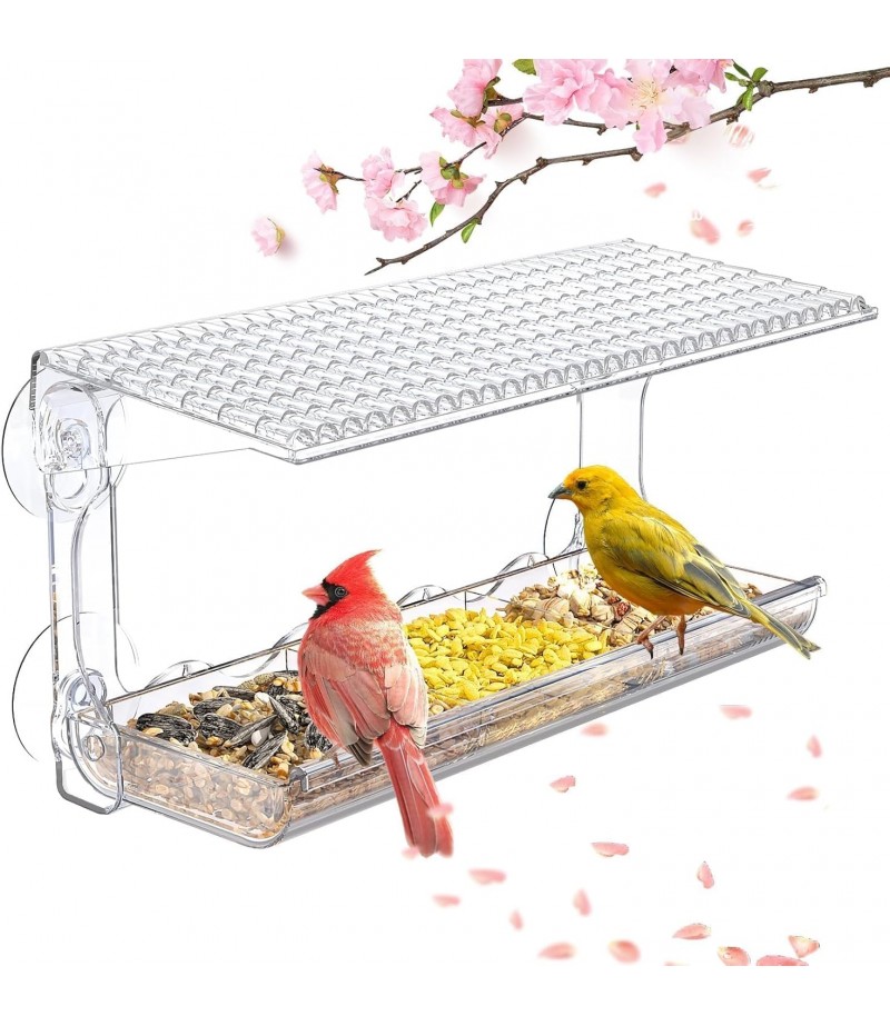 Jaffiust Window Bird Feeder for Outdoors, Clear Bird Feeders Window Mounted with Strong Suction Cups, Transparent Bird House Outside Wild Bird Watching for Garden, Yard