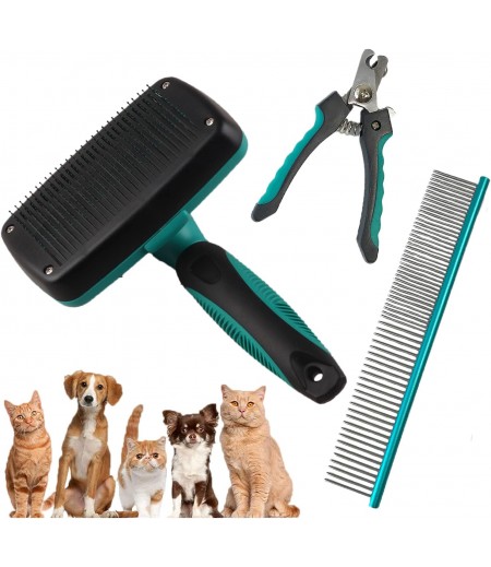 NeoStyle 3PCS Pet Self-Cleaning Grooming Brush Kit,Cat Grooming Kit,Dog Brush Comb,For Cats and Dogs With All Hair Types + Free Pet Nail Clippers and Free Kit