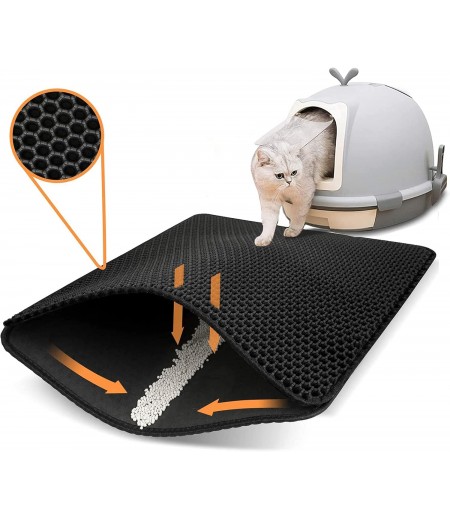 ikeoat Cat Litter Mat, ikeoat Litter Trapping Mat for Cat Sand Litter Box Honeycomb Double Layer Design Waterproof Washable Pet Bed, BLACK, 40x50cm