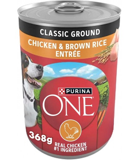 Purina ONE SmartBlend Classic Ground Wet Dog Food Chicken & Brown Rice Entrée (368grams Can)