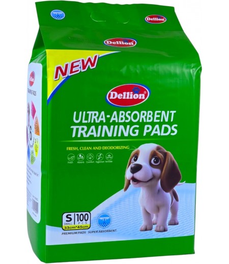 Dellion Ultra-Absorbent Dog Training Pads – Leak-Proof, Quick-Dry, Odor-Control Pee Pads for Puppies and Dogs – Ideal for Indoor Use, Housebreaking & Travel – Small 33cm*45cm – 100 Pcs