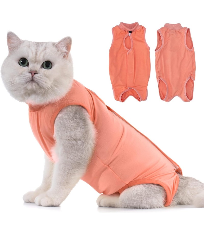 Avont Cat Recovery Suit - Kitten Onesie for Cats After Surgery, Cone of Shame Alternative Surgical Spay Suit for Female Cat, Post-Surgery or Skin Diseases Protection -Coral(S)